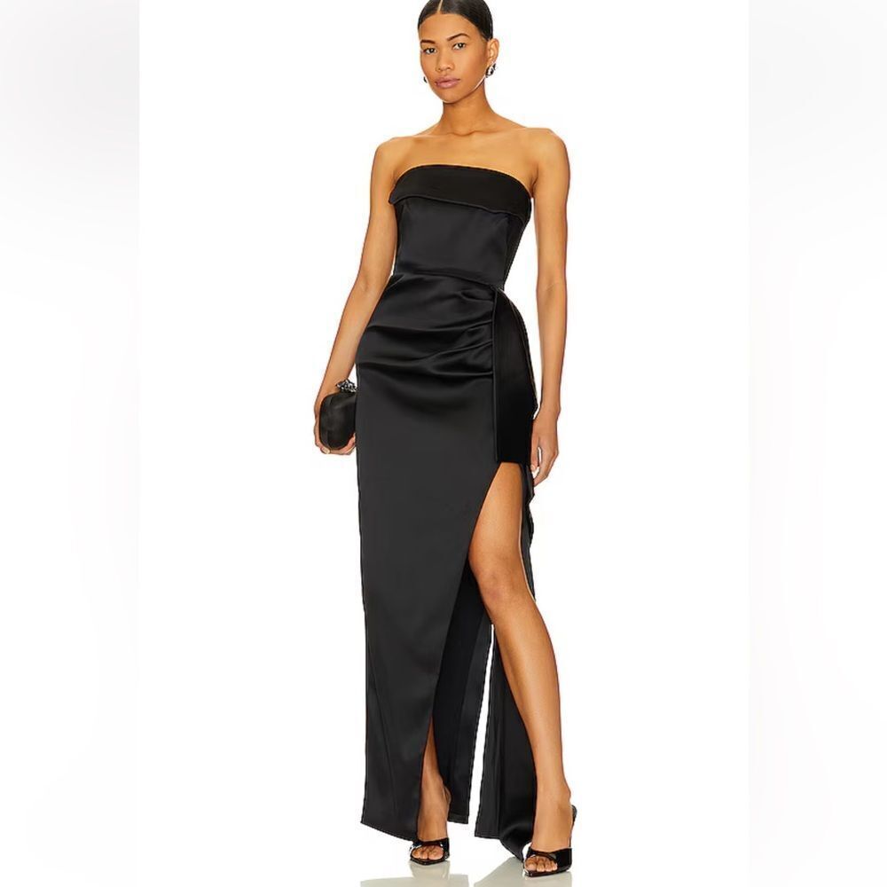 NICHOLAS Erelyn Strapless Gown Black satin maxi dress Revolve $585 Sz 0